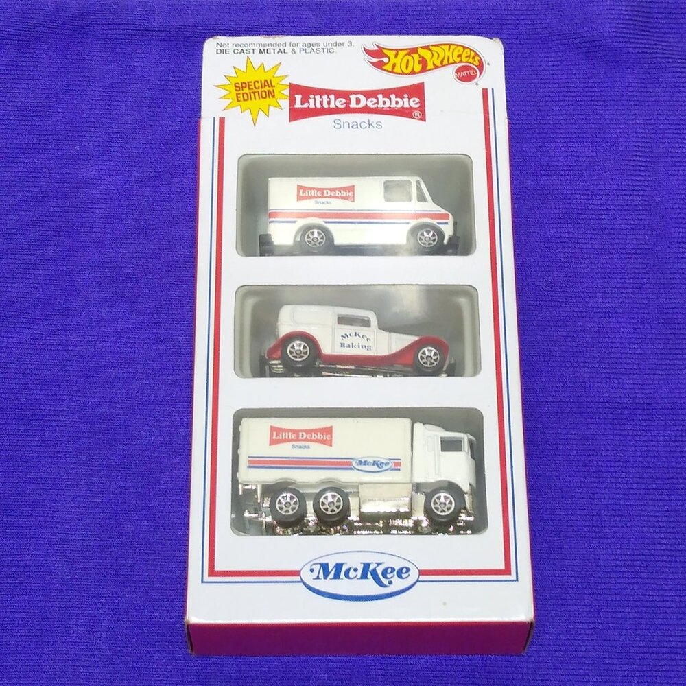 Hot Wheels Little Debbie Snacks Series 1 - 1995 3 Pack McKee 7 Spoke Wheels RARE
